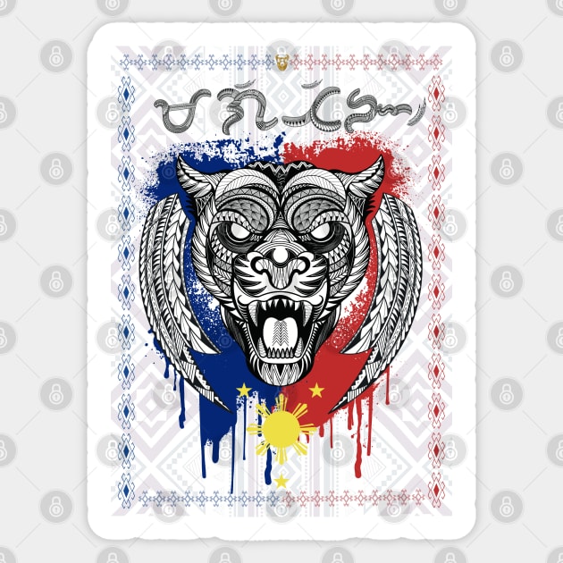 Tribal line Art Tiger / Baybayin word Magiting (Heroic/Patriotic) Sticker by Pirma Pinas